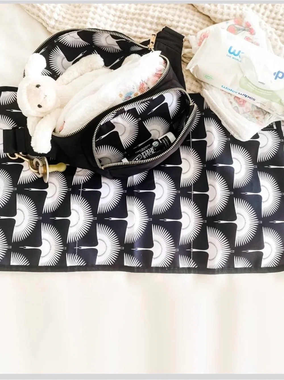 Ditty Co. Lanikai Black Small Diaper Bag / Fanny Pack with Portable Changing Pad